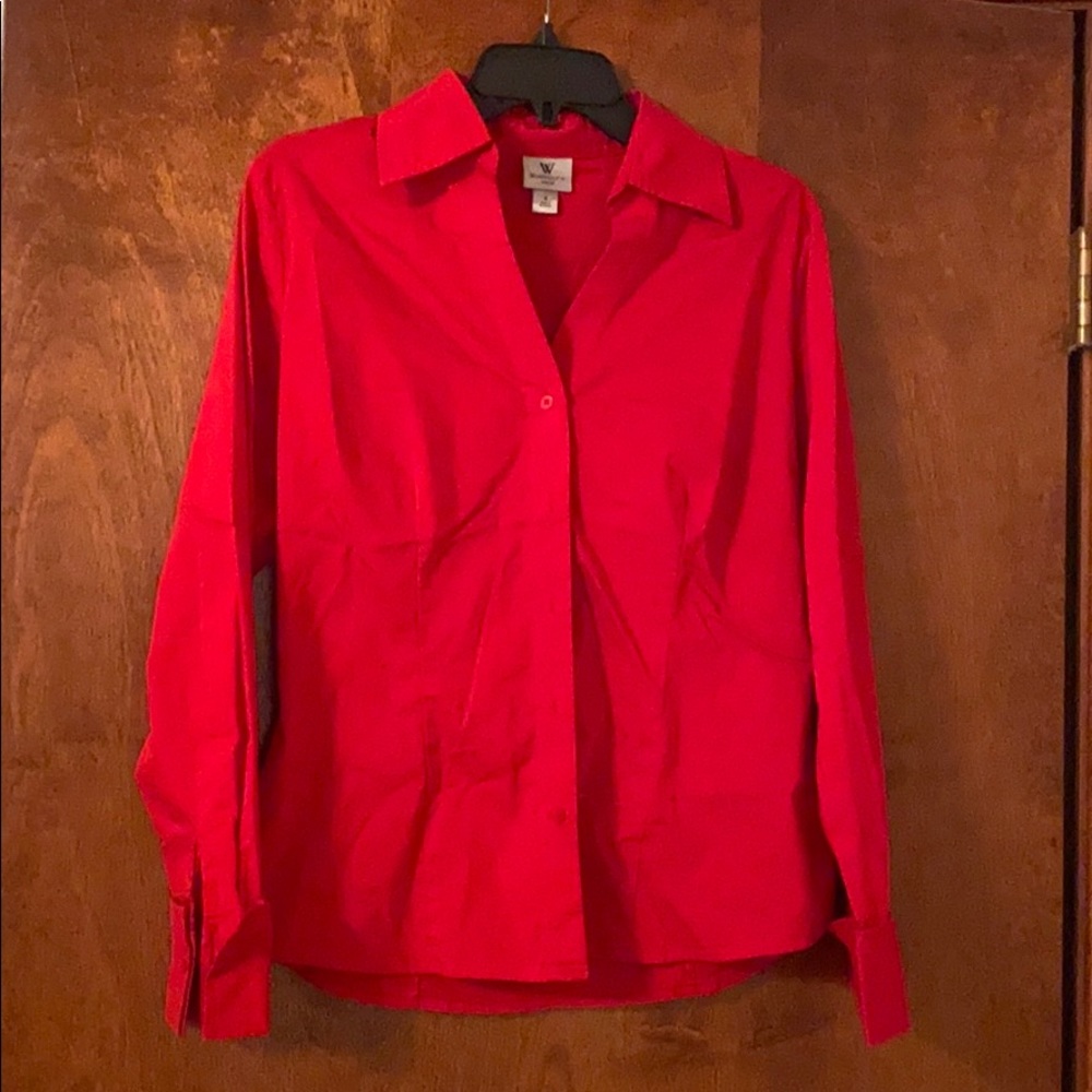 Red button down shirt